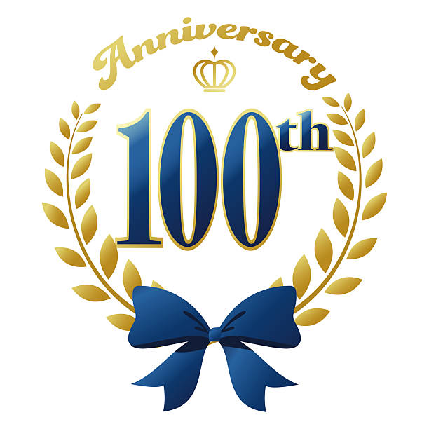 istock Illustration of the 100th anniversary icon or logo.  Blue ribbon and decorative frame. 2234434980