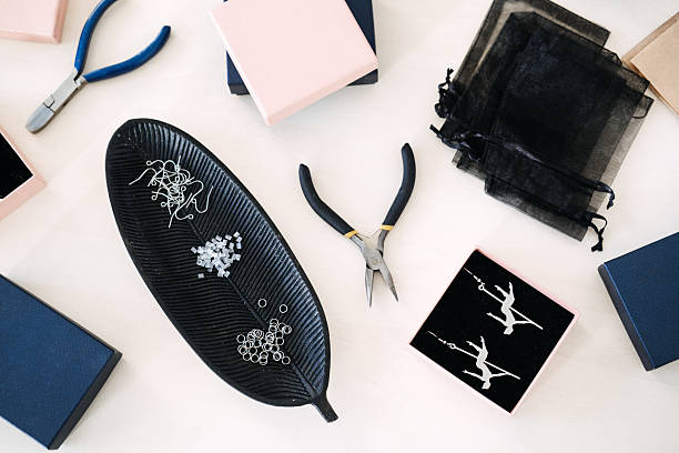 istock A workspace featuring jewelry tools, materials, and a finished pair of earrings in a gift box. Showcases handmade craftsmanship and eco-conscious design. 2234450406