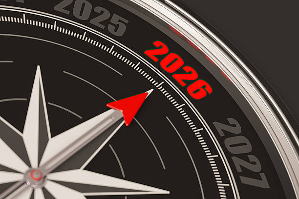 Round compass on black background with copy space for text