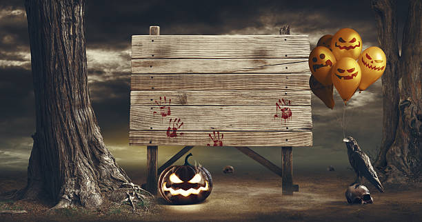 istock Halloween wooden sign in the forest 2234451201