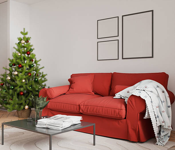 istock Christmas interior frame, living room poster empty in home design new year, element mockup annual holidays, 3d render. 2234458670