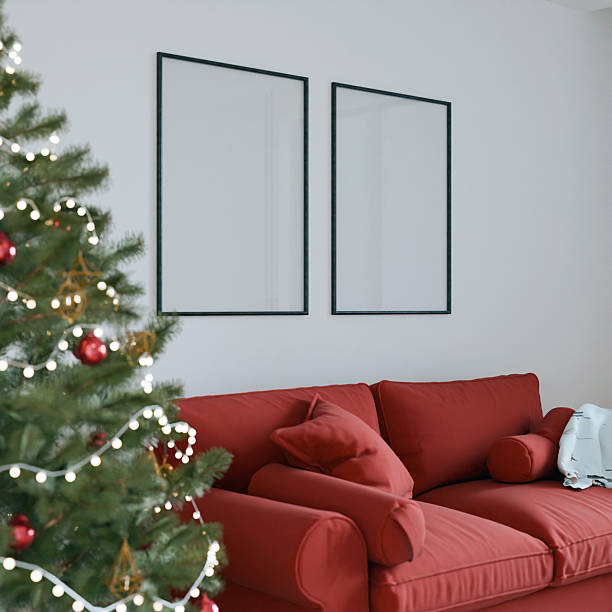 istock Christmas interior two frame, living room poster empty in home design new year, element mockup annual holidays, 3d render. 2234458671