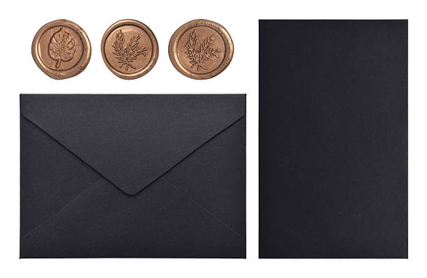 istock Set of black envelopes and wax seal stamps 2234459736