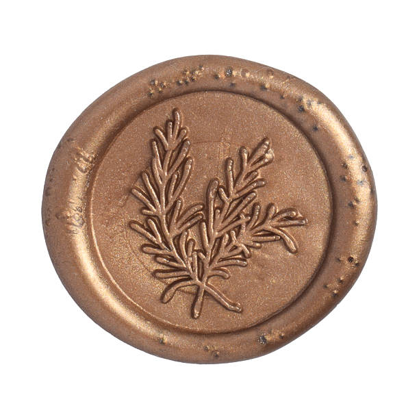 Golden vintage wax seal stamp isolated on white background