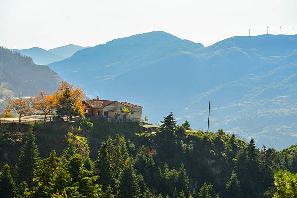 Mountain  landscape with house in Greece  at sunny day