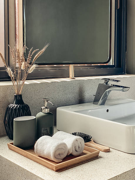 istock Two hand towels  in the bathroom with liquid soap dispenser 2234461427