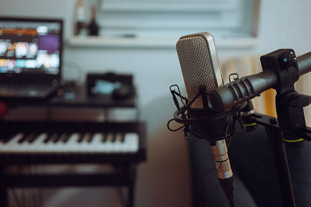 istock Two microphones on a stand in a home studio 2234465537