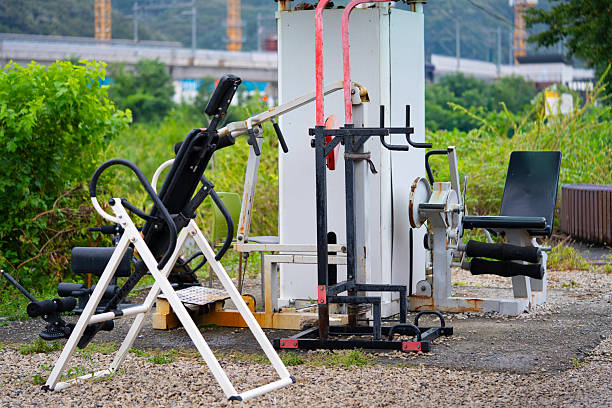 Exercise on outdoor gym mashine in Korea. High quality photo