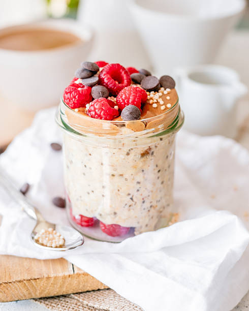istock Peanut butter overnight oats with berries 2234474585