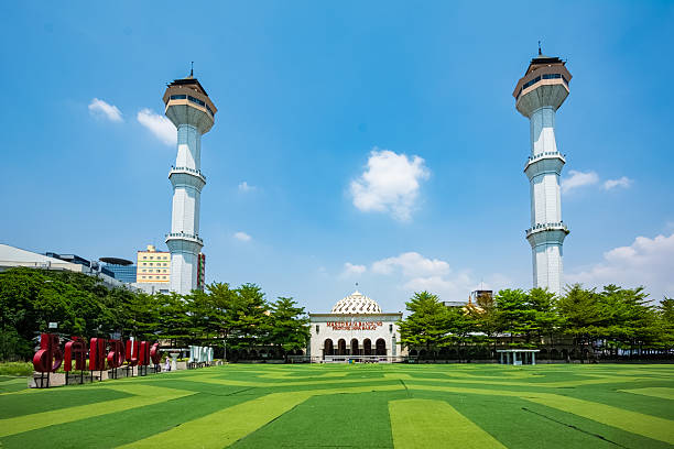 Bandung, Indonesia - 2 Nov 2023: Alun-alun Bandung (Bandung Town Square) with iconic Masjid Raya Bandung (Bandung Grand Mosque)