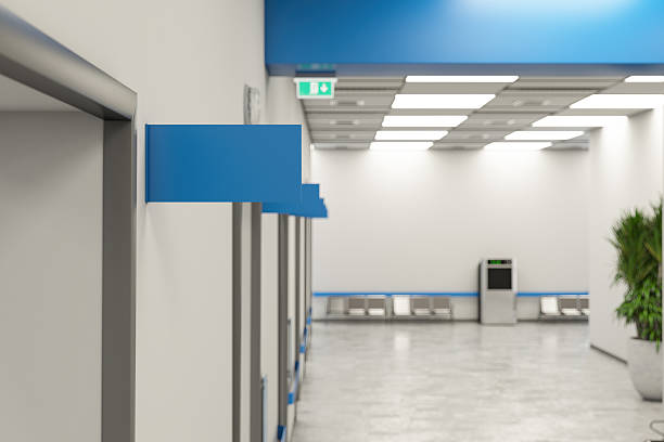 istock Modern Hospital Corridor with Empty Directional Signs 2234483466