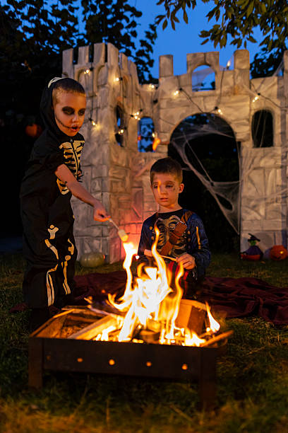 istock Two boys roasting marshmallows over a fire on Halloween night 2234486267