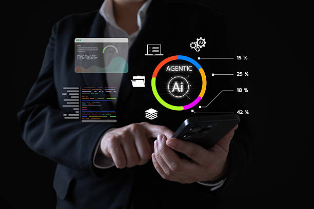 istock Agentic AI analysis concept as businesswoman interacts with smartphone dashboard, showing autonomous artificial intelligence, data visualization, smart coding, and mobile-based decision systems. 2234487759