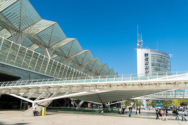 Lisbon, PORTUGAL, October 30, 2017: People walking on a Gare do Oriente (Lisbon Oriente Station), large Portuguese intermodal transport hubs situated in the Park of the Nations.