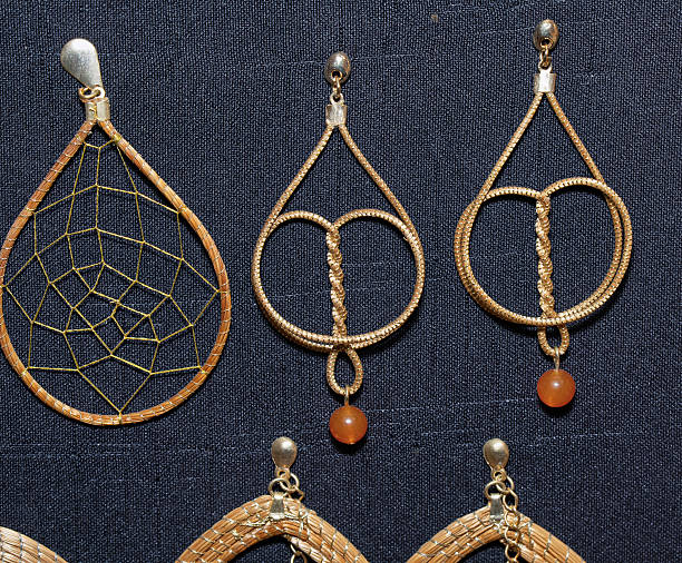 istock Handmade golden grass earrings in multiple shapes. 2234487866