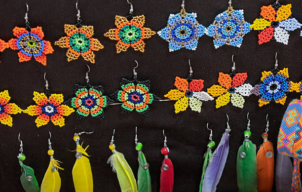 istock Handmade colorful beaded earrings with ethnic geometric patterns. 2234488488