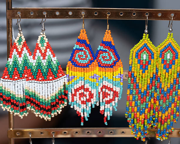 istock Handmade colorful beaded earrings with ethnic geometric patterns 2234488501