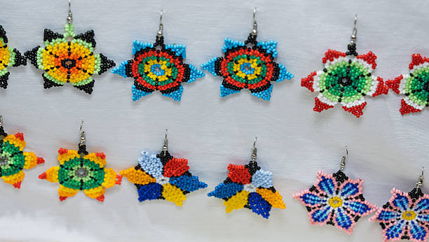 istock Handmade star shaped beaded earrings colorful design. 2234488756