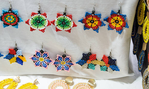 istock Handmade star shaped colorful beaded earrings display. 2234488757