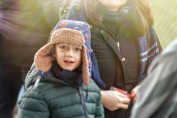 Portrait of a little boy on a cold day