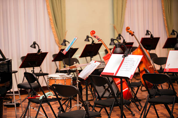 istock Empty concert hall setup with instruments and sheet music for rehearsal 2234491305