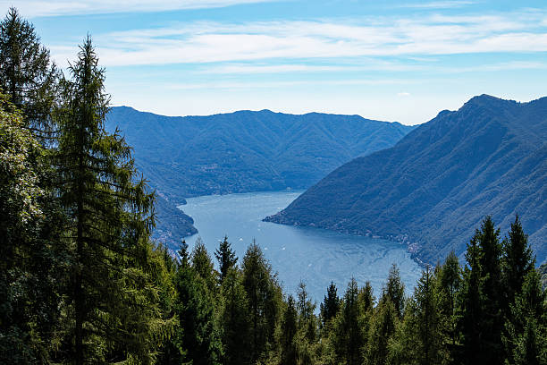 View of Lake Como from a forest in the prealps