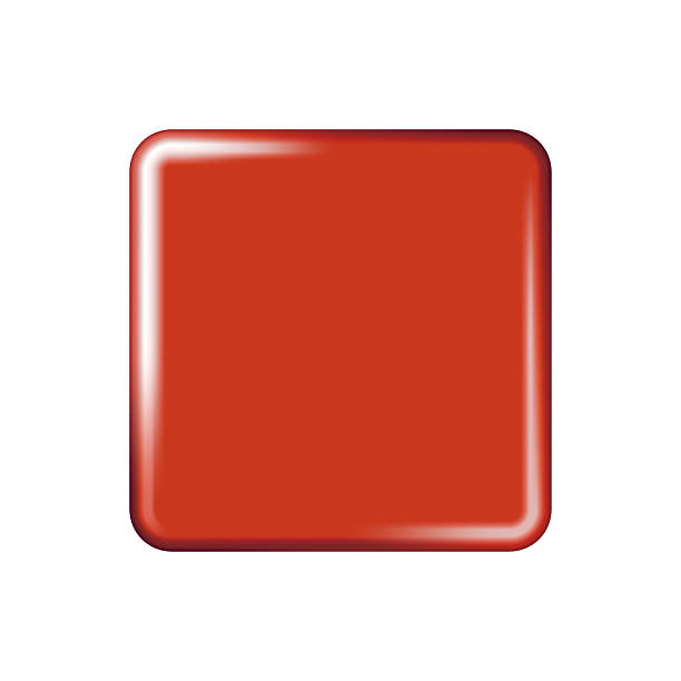 istock Red badge mockup. Isolated square badge button brooch. Realistic red blank glossy square button badge pin. 2234503132
