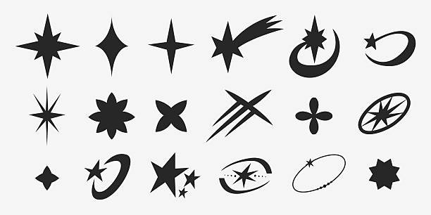 Y2K Logo Star Shape Set. Retro Light Icon Symbol Element. Vector Illustration