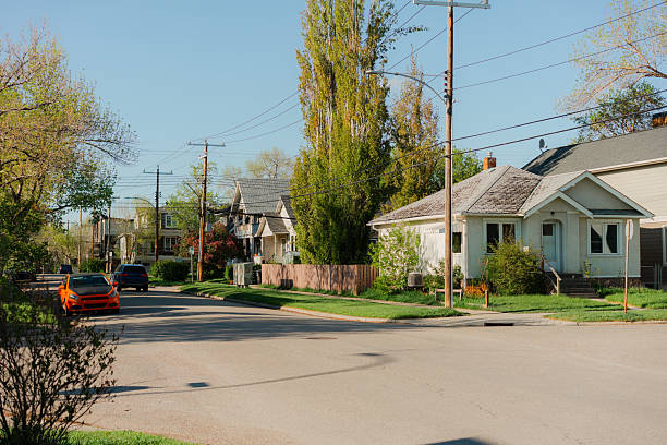 Suburbs  residential street on warm day in springtime