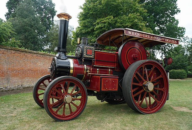 Ickwell, Bedfordshire, England - June 13, 2025:  Red Chas Burrell and Sons  traction engine with W.E. Chivers of Divizes painted on