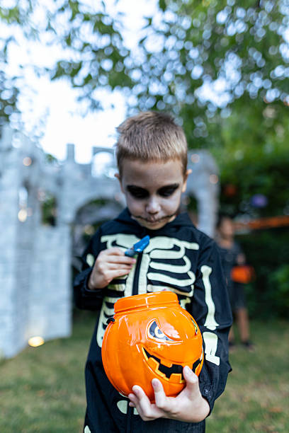 istock Child with face paint celebrating Halloween outdoors. 2234514092