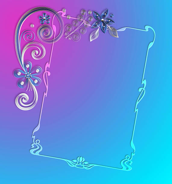 Card with floral paper work, quilling technique. Embossed framework, Art Nouveau, modern style of 1920s.