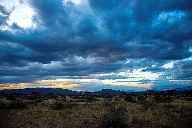 sunrise at the Savannah of the Samburu national park in Kenya with cloud sky