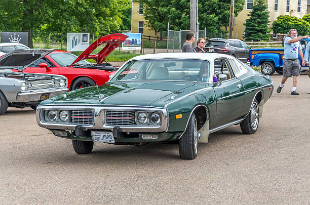 Truro, Nova Scotia, Canada - July 14, 2019 : 1974 Dodge Charger SE leaving the Annual Blaikies Mopar Show & Shine, Truro, NS Canada.