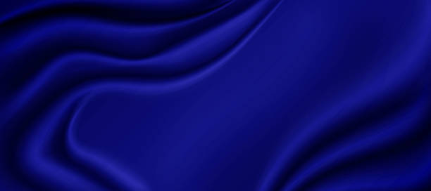 istock Luxury navy silk drapery background. Realistic satin fabric folds. Smooth velvet curtain texture. Elegant abstract cloth design for horizontal banner 2234529084
