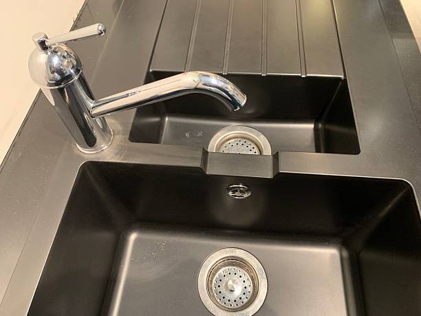 istock Modern Black Kitchen Sink with Chrome Faucet and Double Basin 2234530161