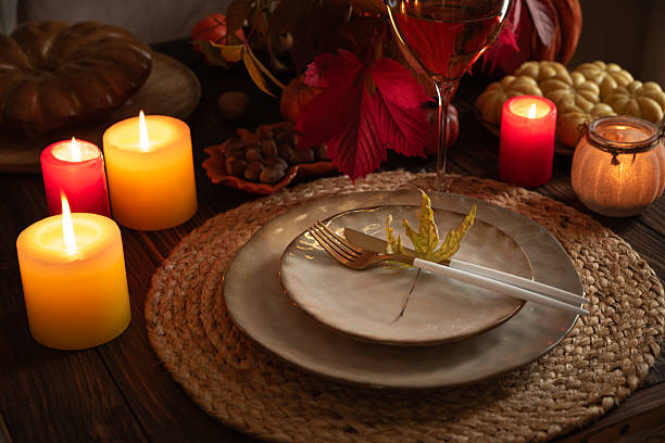 istock Autumn Table Setting with Plates, Wine, Pumpkins and Seasonal Decor 2234540783