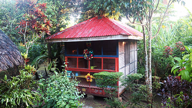 Traditional Filipino Nipa Hut made from bamboo, wood, and nipa palm leaves in Davao City, Philippines on October 19, 2017