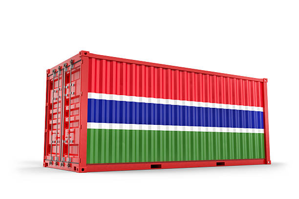 istock Red cargo container with Gambia flag is representing import, export, and global logistics of goods and products. 3d Rendering 2234542174