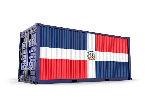 Cargo container adorned with the Dominican Republic flag symbolizing import-export activities and the dynamics of global trade. 3d Rendering
