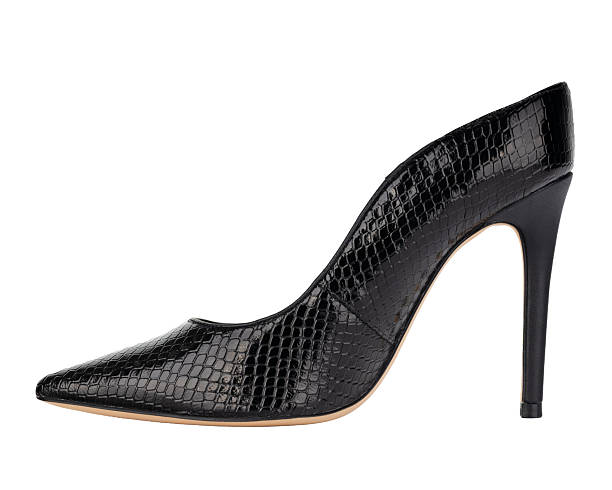 istock Black stiletto with pointed toe and snake texture 2234550285