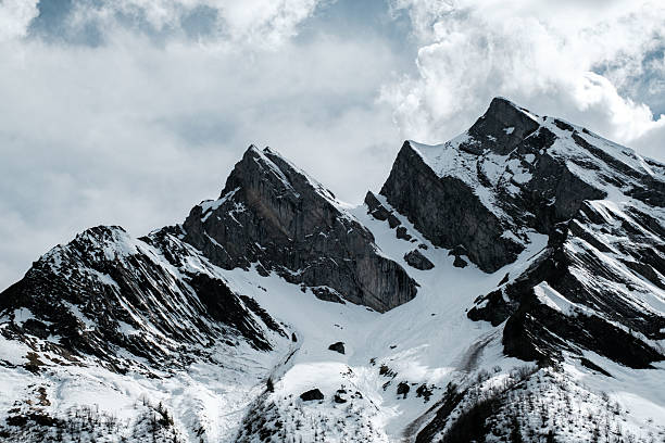 Scenic view of snowy mountain ranges during early spring, Col des Aravis