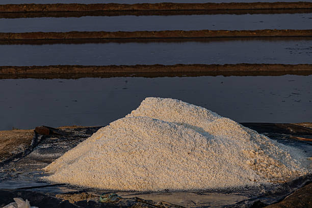 istock Pristine White Salt Heap Glowing Under Golden Sunset Near Coastal Salt Fields. 2234553211