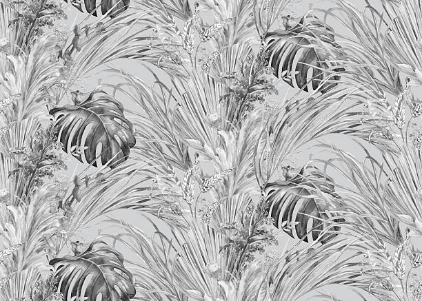 istock Seamless botanical pattern with black and white Jungle with watercolor leaves 2234555291