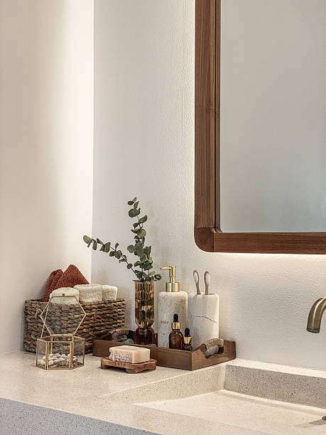 istock Modern bathroom  with golden modern mixer tap 2234568415