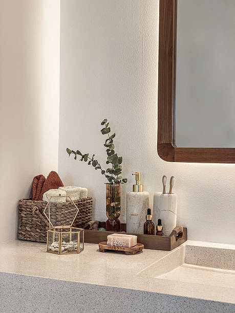 istock Modern bathroom  with golden modern mixer tap 2234568417