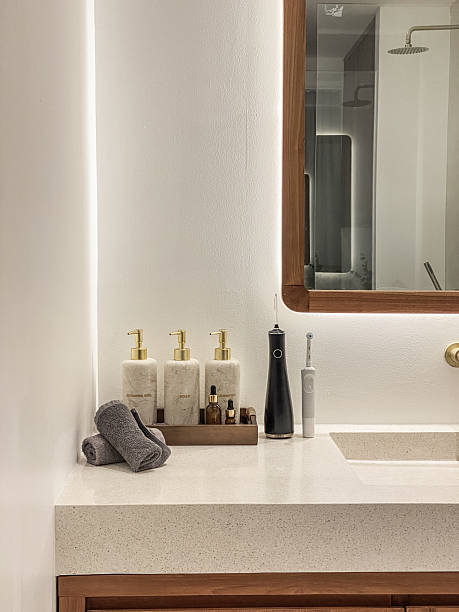 istock Modern bathroom  with portable electronic oral irrigator 2234568436
