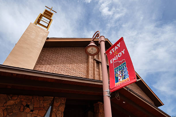 Sedona, Arizona USA - April 24, 2017: Welcome sign cityscape on Main Street in this popular small town with beautiful sandstone formations