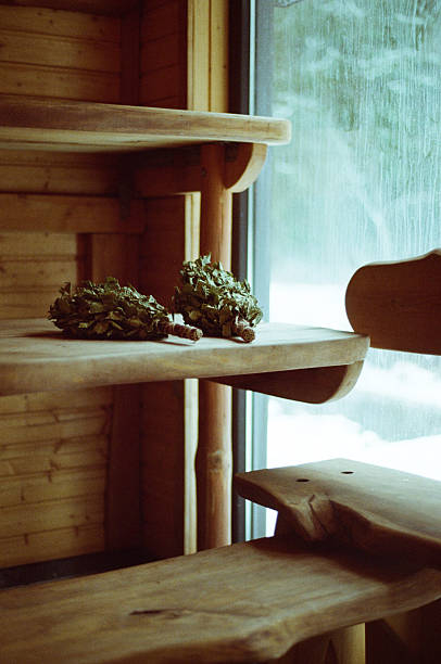 sauna whisks laying on the bench in Kolka, Talsi Municipality, Latvia