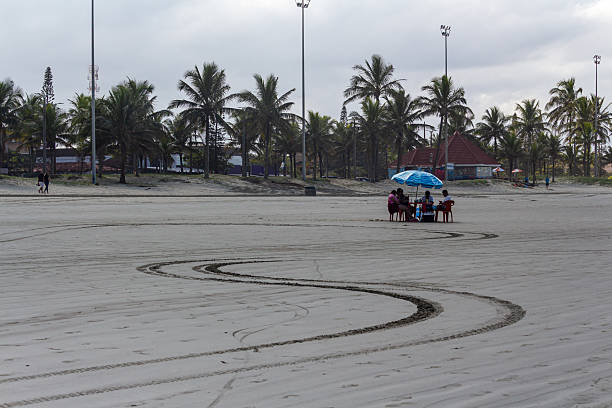 Santos, SP, Brazil - June 15, 2019: Tourists on the beach on a sunny weekend